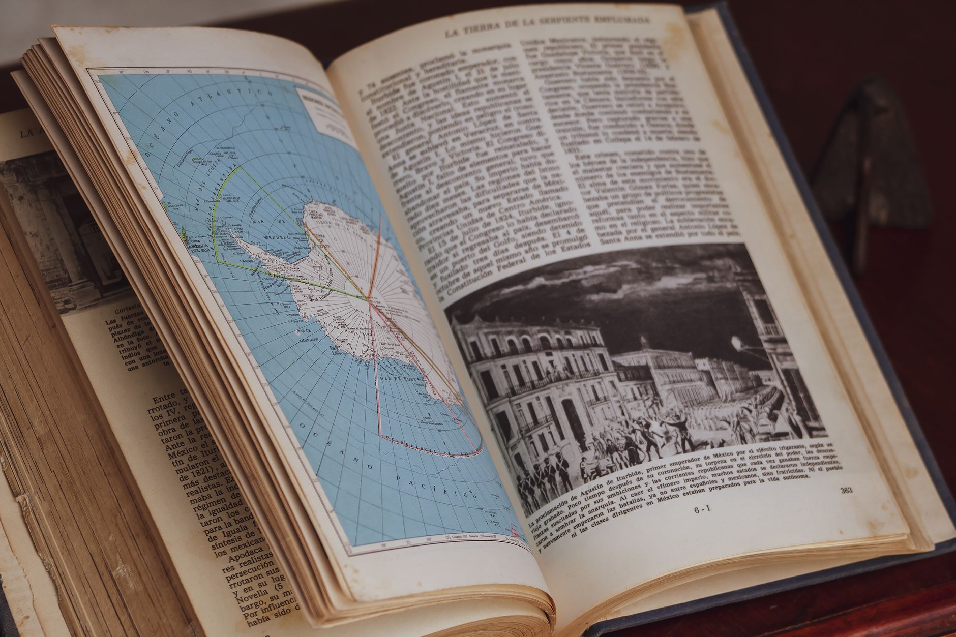 Library archive with vintage cartography maps